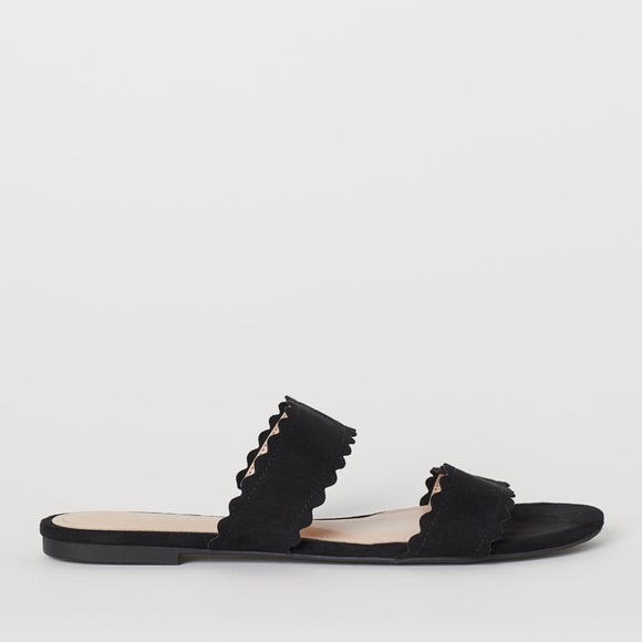 H&M Shoes - Faux Suede Scallop Flat Black Sandals